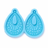 DIY Pendant Silicone Molds, for Earring Making, Resin Casting Molds, For UV Resin, Epoxy Resin Jewelry Making, Teardrop with Flower, Sky Blue, 47x64x5mm, Hole: 2mm, Inner Diameter: 40x28mm(X-DIY-M028-12)