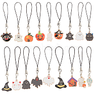 18Pcs 18 Styles Cell Phone Strap Charm Halloween Enamel Charm Hanging Keychain for Women, Phone Decorations Charm, Mixed Patterns, 89~98mm long, Pendant: 20.5~28x12~25x1~4mm, 1pc/style(AJEW-CP0005-59)