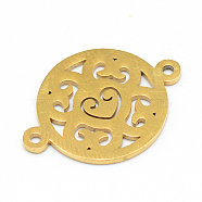 Vacuum Plating 201 Stainless Steel Connector Charms, Flat Round with Hollow Pattern, Golden, 20.5x15x1mm, Hole: 1.5mm(STAS-T008-170-01)