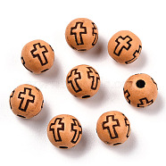 Imitation Wood Acrylic Beads, Round with Cross Pattern, Sandy Brown, 8mm, Hole: 2mm, about 1800pcs/500g(SACR-R830-04)