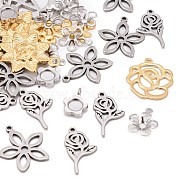 Stainless Steel Pendants, Flower, Mixed Color, 8~39x8~37x0.6~1.7mm, Hole: 1~1.5mm(STAS-MSMC001-06)