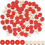 Nbeads 1 Strand Synthetic Turquoise Bead Strands, Heishi Beads, Imitation Red Coral, Flat Round/Disc, Dyed & 100Pcs CCB Plastic Spacer Beads, Flat Round, Red, 6x3mm, Hole: 1mm, about 119~131pcs/strand, 14.76~15.74 inch(37.5~40cm)(G-NB0003-33)