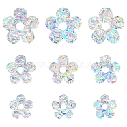 Waterproof PVC Laser No-Glue Stickers, Static Cling Frosted Rainbow Window Decals, 3D Sun Blocking, for Glass, Flower Pattern, 9.7~14.8x10.3~15.1x0.02cm, 9pcs/bag(DIY-WH0304-221K)