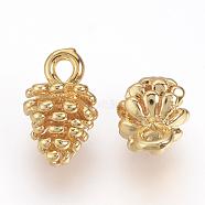 Brass Charms, Pine Cone, Nickel Free, Real 18K Gold Plated, 12x8mm, Hole: 2mm(KK-R037-230G)
