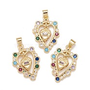 Brass Micro Pave Cubic Zirconia Pendants, Real 18K Gold Plated, Lead Free & Cadmium Free, Heart, Colorful, 25.5x18x3.5mm, Hole: 4x3mm(KK-A161-25G)
