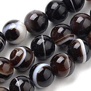 Natural Striped Agate/Banded Agate Beads Strands, Dyed, Round, Coconut Brown, 12mm, Hole: 1mm, about 32pcs/strand, 14.96 inch(38cm)(G-S259-04A-12mm)