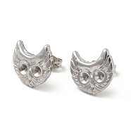 304 Stainless Steel Stud Earring Findings, Earring Settings for Rhinestone, Owl, Stainless Steel Color, 11.5x12mm, Pin: 0.8mm, Fit for Rhinestone: 2.5mm(STAS-E180-04P)