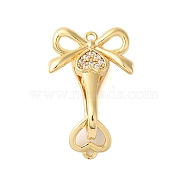 Brass Micro Pave Clear Cubic Zirconia Fold Over Clasps, Bowknot, Real 18K Gold Plated, 28mm, Hole: 1.2mm(KK-S382-03G)