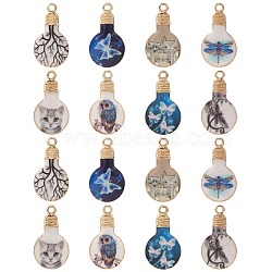 40Pcs 8 Styles Printed Alloy Enamel Pendants, Lead Free & Nickel Free & Cadmium Free, Light Gold, Light Bulb, Mixed Color, 22x12x2.5mm, Hole: 1.8mm, 5pcs/style(ENAM-CJ0004-84)