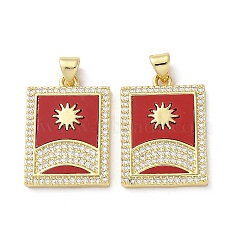 Brass Micro Pave Clear Cubic Zirconia Pendants, with  Synthetic Turquoise, Real 18K Gold Plated, Sun, Rectangle, 23.5x17x2.5mm, Hole: 5x3.5mm(KK-C045-09G)