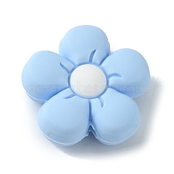 Silicone Beads, DIY Nursing Necklaces and Bracelets Making, Chewing Pendants For Teethers, Flower, Light Sky Blue, 26x27x10mm, Hole: 2mm(SIL-WH0001-49J)