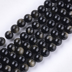 Natural Golden Sheen Obsidian Beads Strands, Grade A, Round, 8mm, Hole: 1mm, about 23~25pcs/strand, 7.6 inch(X-G-S333-8mm-025)