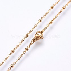 Vacuum Plating 304 Stainless Steel Cable Chains Necklaces, with Lobster Claw Clasps, Golden, 17.7 inch(45cm), 1.5x0.4mm, beads: 2.3x1.2mm(MAK-L015-41G)