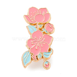 Peach Blossom Enamel Pins, Light Gold Alloy Badge for Women, Flower, 36x18x1.5mm(JEWB-G026-01A)