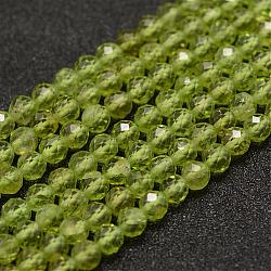 Natural Peridot Beads Strands, Faceted, Round, 4mm, Hole: 0.8mm, about 86~100pcs/strand, 15.1~15.5 inch(38.5~39.5cm)(G-F460-26)