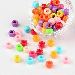 Opaque Acrylic Beads, Column, Mixed Color, Size: about 9mm wide, 6mm long, hole, 4mm(X-PL338)