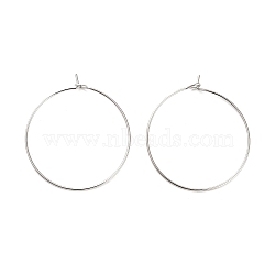 Brass Hoop Earring Findings, Round, Real Platinum Plated, 30mm, Pin: 0.7mm(KK-R112-038D)