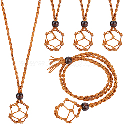 6Pcs Adjustable Waxed Cord Macrame Pouch Empty Stone Holder Necklace Making, with Natural Wood Beads, Camel, 27-1/8 inch(69cm), Net: 42mm(NJEW-BBC0001-08B)