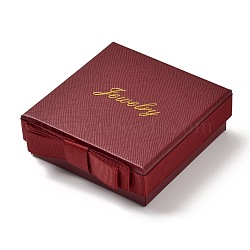 Square & Word Jewelry Cardboard Jewelry Boxes, with Bowknot & Sponge, for Earring, Ring, Necklace and Bracelets Gifts Packaging, Dark Red, 9.5x9.3x3.4cm, Inner Size: 8.4x8.4cm(CBOX-C015-01C-01)