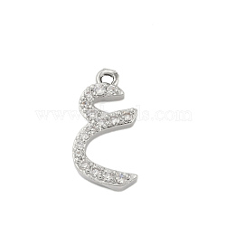 Rack Plating Brass Micro Pave Clear Cubic Zirconia Pendants, Long-Lasting Plated, Lead Free & Cadmium Free, Arabic Alphabet, Platinum, 16x8x2mm, Hole: 1.2mm(KK-A224-03J-P)