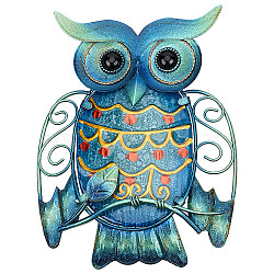 Iron & Glass Owl Wall Decorations, with Screws, Plastic Anchor Plugs, Colorful, 220x170x18mm(AJEW-WH0042-68)
