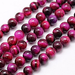 Natural Tiger Eye Beads Strands, Dyed, Round, Medium Violet Red, 10mm, Hole: 1mm, about 38pcs/strand, 15 inch(G-G544-10mm-02)