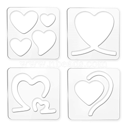 Acrylic Earring Handwork Template, Card Leather Cutting Stencils, Square, Clear, Heart Pattern, 152x152x4mm, 4 styles, 1pc/style, 4pcs/set(TOOL-WH0152-013)