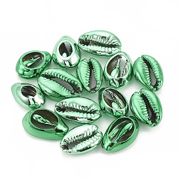 Electroplated Natural Cowrie Shell Beads, Undrilled/No Hole Beads, Green, 17~21x11~14x6~8mm(X-SSHEL-S258-06B)