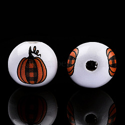 Halloween Theme Printed Natural Wood Beads, White, Round, Pumpkin Pattern, 16x15mm, Hole: 3.5~4mm(WOOD-TAC0021-22A)