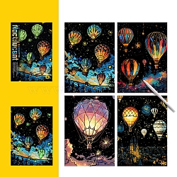 Scratch Rainbow Painting Art Spiral Notebook, DIY Scratch Art Paper, with Plastic Sticks, Hot Air Balloon, 302x215mm(PW-WG293D4-01)