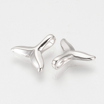 Brass Charms, Nickel Free, Real Platinum Plated, Whale Tail Shape, 13.5x15x4.5mm, Hole: 2mm