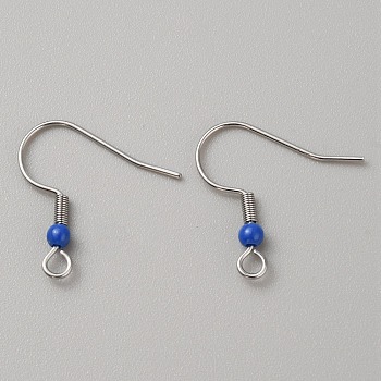 304 Stainless Steel Earring Hooks, French Hooks with Coil and Plastic Ball, Medium Blue, 19.5x18.5x3mm, Hole: 2mm, Pin: 0.7mm