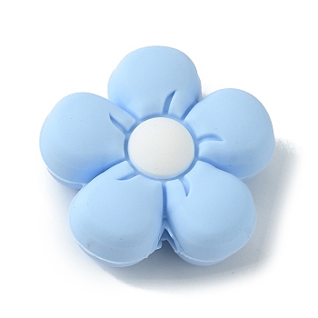 Silicone Beads, Flower, Light Sky Blue, 26x27x10mm, Hole: 2mm
