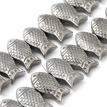 Electroplate Glass Beads Strands, Fish, Platinum Plated, 8x15x10mm, Hole: 1mm, about 50pcs/strand, 15.75 inch(40cm)