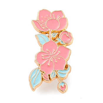 Peach Blossom Enamel Pins, Light Gold Alloy Badge for Women, Flower, 36x18x1.5mm