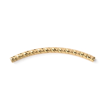Brass Curved Tube Beads, Textured, Golden, 30x2mm, Hole: 0.8mm