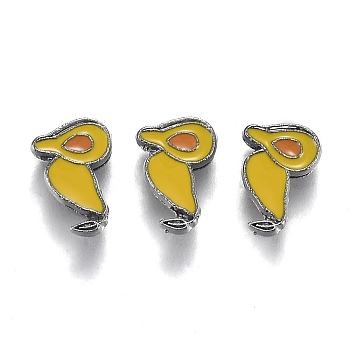 Alloy Enamel Slide Charms, Platinum Plated, Duck Shape, Yellow, 11.5x8.5x4.5mm, Hole: 9.5x1.5mm