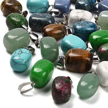 Natural & Synthetic Mixed Gemstone Pendants, with Stainless Steel Color Plated 201 Stainless Steel Snap on Bails, Rectangle, Mixed Dyed and Undyed, 20.5~21x11~11.5x11~12.5mm, Hole: 8x4mm