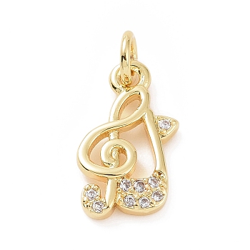 Brass Micro Pave Cubic Zirconia Charms, with Jump Ring, Music Note Charm, Golden, 14x8.5x2mm, Hole: 2.8mm
