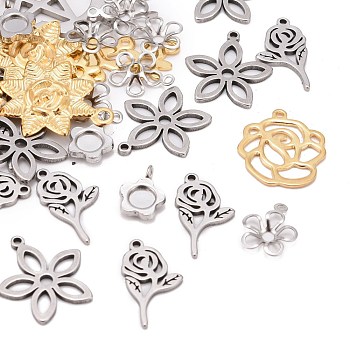 Stainless Steel Pendants, Flower, Mixed Color, 8~39x8~37x0.6~1.7mm, Hole: 1~1.5mm