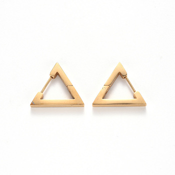 PVD Vacuum Plating 304 Stainless Steel Huggie Hoop Earrings, Triangle, Real 18K Gold Plated, 18.5x21x3mm, Pin: 1mm