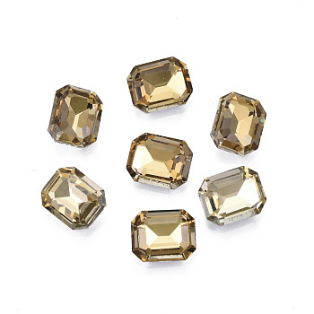 Pointed Back Glass Rhinestone Cabochons, Faceted, Rectangle Octagon, Coffee, 10x8x3.5mm