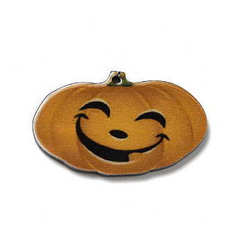 Halloween Printed Acrylic Pendants, Pumpkin, 23x37x2mm, Hole: 1.6mm