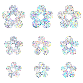 Waterproof PVC Laser No-Glue Stickers, Static Cling Frosted Rainbow Window Decals, 3D Sun Blocking, for Glass, Flower Pattern, 9.7~14.8x10.3~15.1x0.02cm, 9pcs/bag
