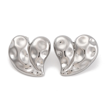 Non-Tarnish 304 Stainless Steel Stud Earrings, Heart, Stainless Steel Color, 29x25mm