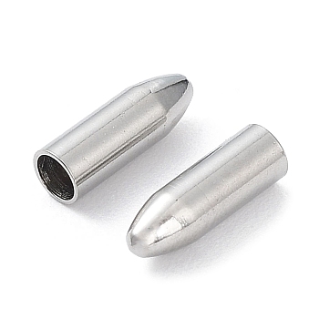 304 Stainless Steel Cord Ends, Bullet, Stainless Steel Color, 7.5x2.5mm, Hole: 2mm