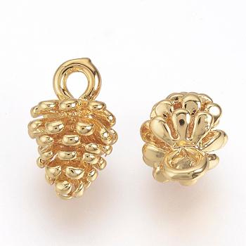 Brass Charms, Pine Cone, Nickel Free, Real 18K Gold Plated, 12x8mm, Hole: 2mm