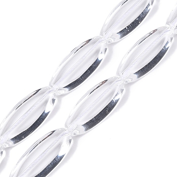 Transparent Glass Beads Strands, Oval, Clear, 30x12x6.5mm, Hole: 1.2~1.5mm, about 13pcs/strand, 15.35 inch(39cm)