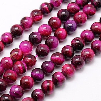 Natural Tiger Eye Beads Strands, Dyed, Round, Medium Violet Red, 10mm, Hole: 1mm, about 38pcs/strand, 15 inch