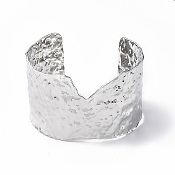 304 Stainless Steel Wide Open Cuff Bangle for Women, Stainless Steel Color, Inner Diameter: 1-3/4x2-3/8 inch(4.6cmx6.15cm)